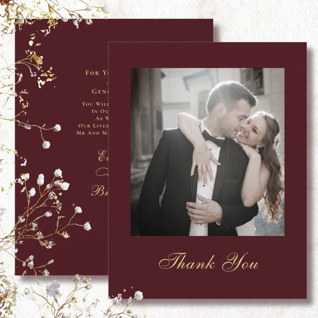 Dark Red Background Gold Script Wedding Thank You  Invitation (Creator Uploaded)