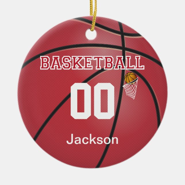 Dark Red Basketball | DIY Name & Number Ceramic Ornament (Front)