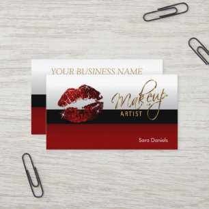Dark Red, Black and White Cinnamon Red Lips Business Card