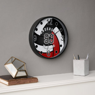 Dark Red, Black and White Volleyball Clock