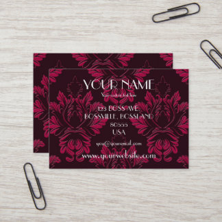 Dark Red & Black Damask Custom Business Card