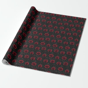 Dark Red & Black Floral Damask Wrapping Paper
