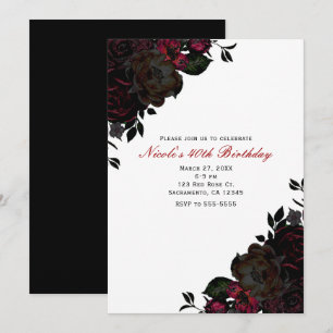 Dark Red & Black Flowers Floral Gothic Invitations
