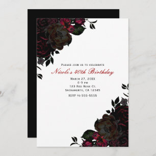 Dark Red & Black Flowers Floral Gothic Invitations