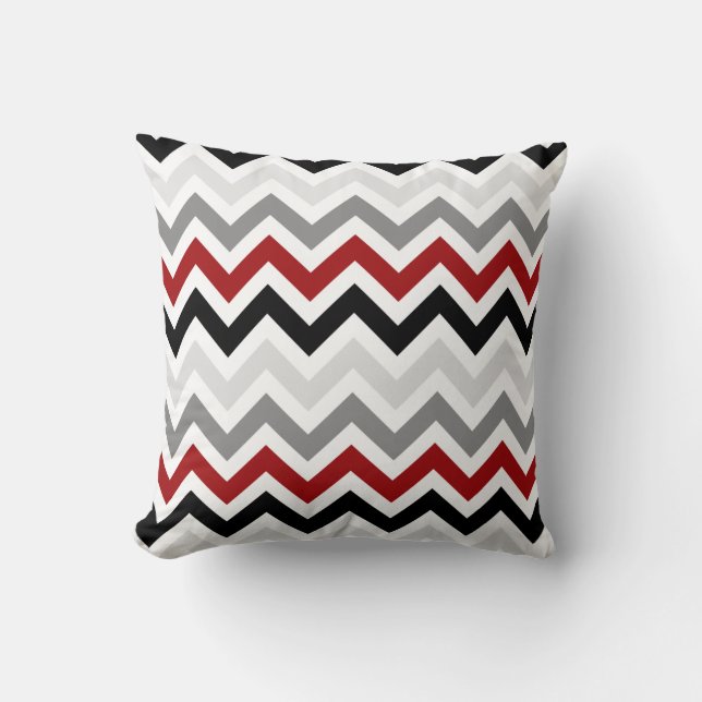Dark Red Black Grey Chevron Zigzag Pattern Throw Pillow (Front)