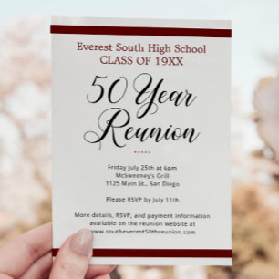 Dark Red Black Minimalist 50 Year Class Reunion Invitation