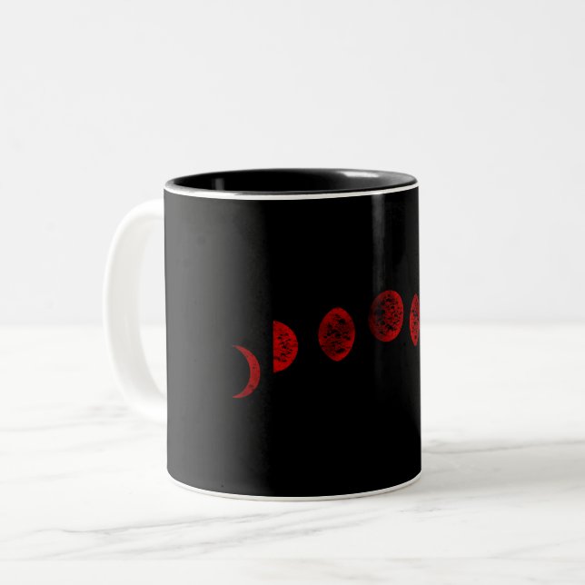 Dark Red & Black Moon Phases Gothic  Two-Tone Coffee Mug (Front Left)