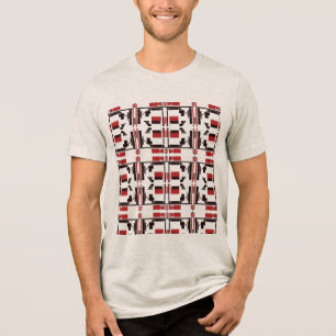 Dark Red Black Small Tiled Shapes Lines Art Design Tri-Blend Shirt