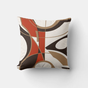Dark Red Black Tan Off-White Modern Art Abstract Throw Pillow