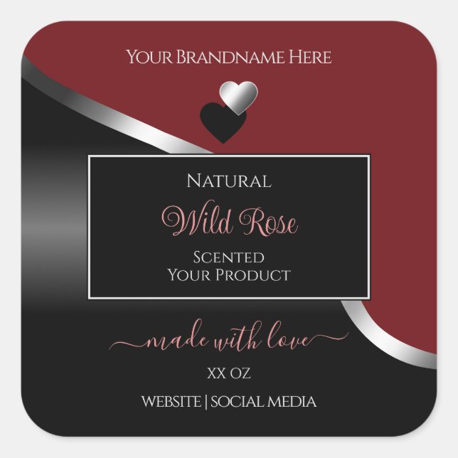 Dark Red Black Wavy Silver Hearts Product Labels (Front)