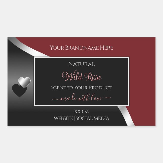 Dark Red Black Wavy Silver Hearts Product Labels (Front)
