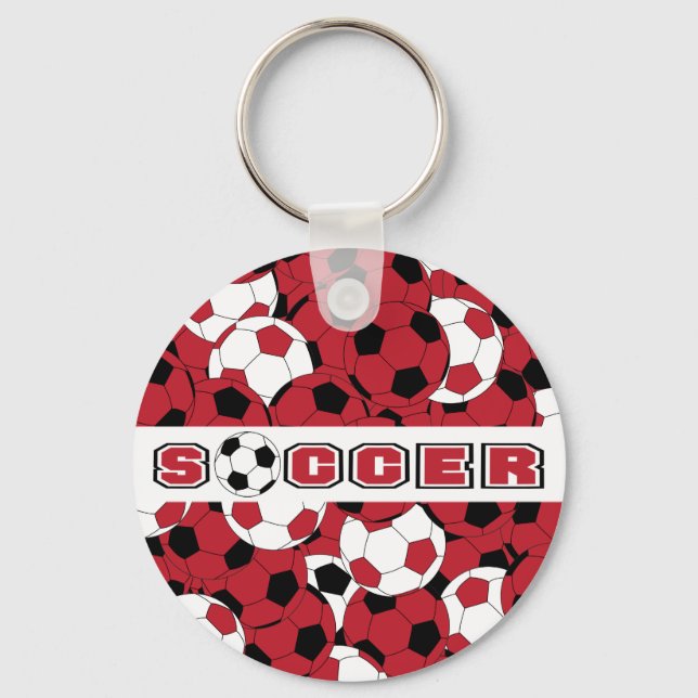 Dark Red, Black & White Soccer Ball Keychain (Front)