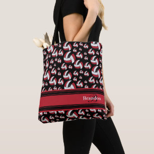 Dark Red , Black & White Volleyball  Personalize  Tote Bag