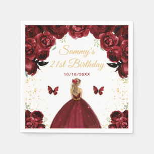 Dark Red Blonde Hair Princess Birthday Party Napkin