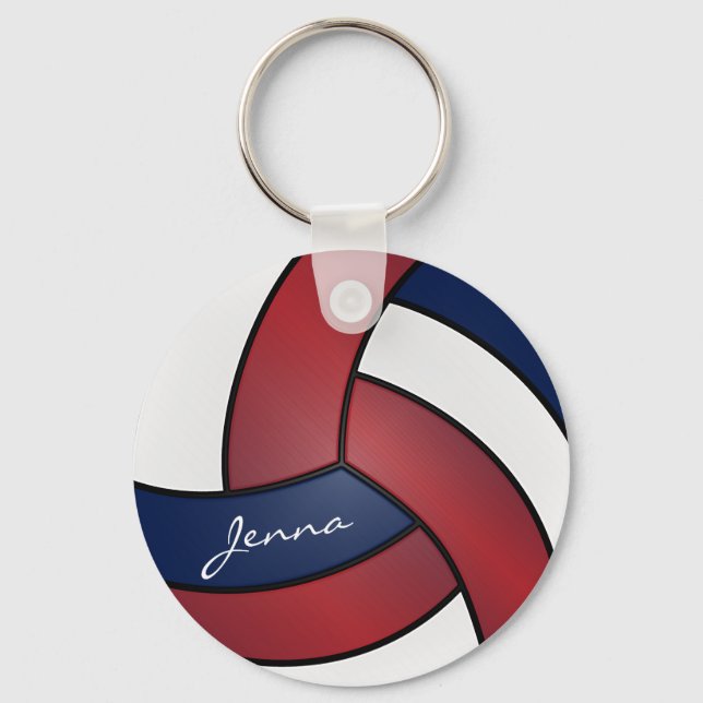 Dark Red, Blue and White Volleyball Keychain (Front)