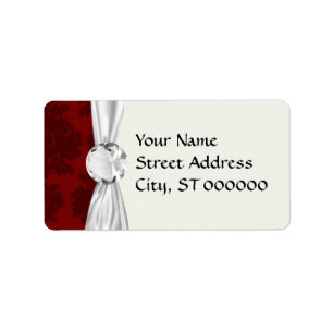 dark red bold damask design label