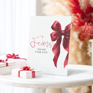 Dark Red Bow Bridal Shower Favours Pedestal Sign