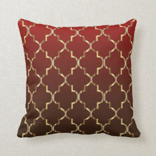 Dark Red & Brown Blend   Golden Quatrefoil Pattern Throw Pillow