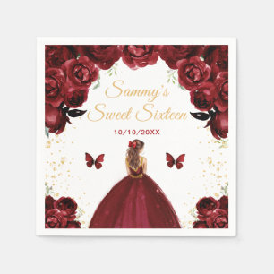Dark Red Brown Hair Princess Sweet Sixteen Napkin