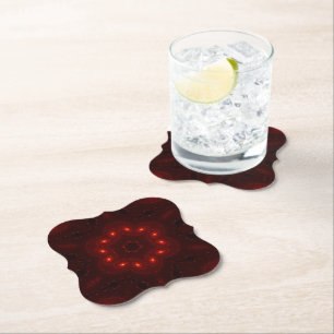 Dark Red Burgundy Gothic Lace Snowflake Paper Coaster