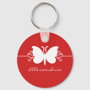 Dark Red Butterfly Swirls Keychain
