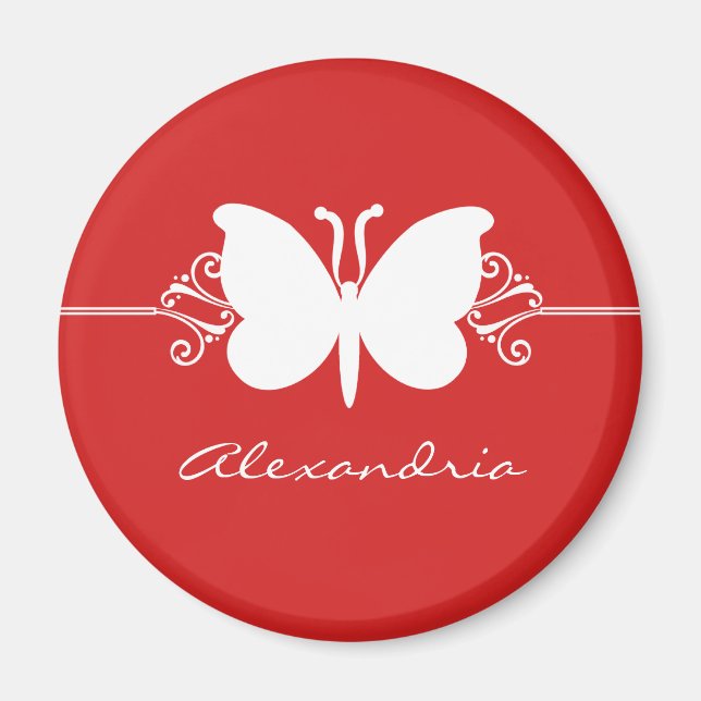 Dark Red Butterfly Swirls Magnet (Front)