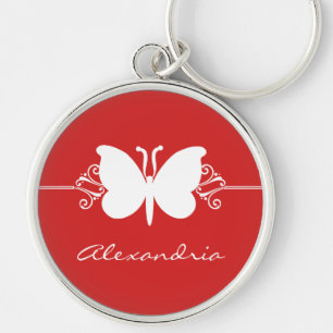 Dark Red Butterfly Swirls Premium Keychain