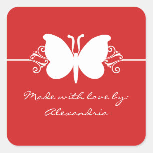 Dark Red Butterfly Swirls Sticker Seals