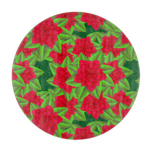 Dark Red Camellias and Green Leaves Cutting Board