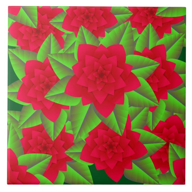 Dark Red Camellias and Green Leaves Tile (Front)