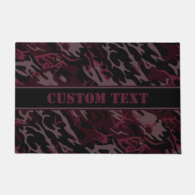 Dark Red Camo Doormat with Custom Lettering (Front)