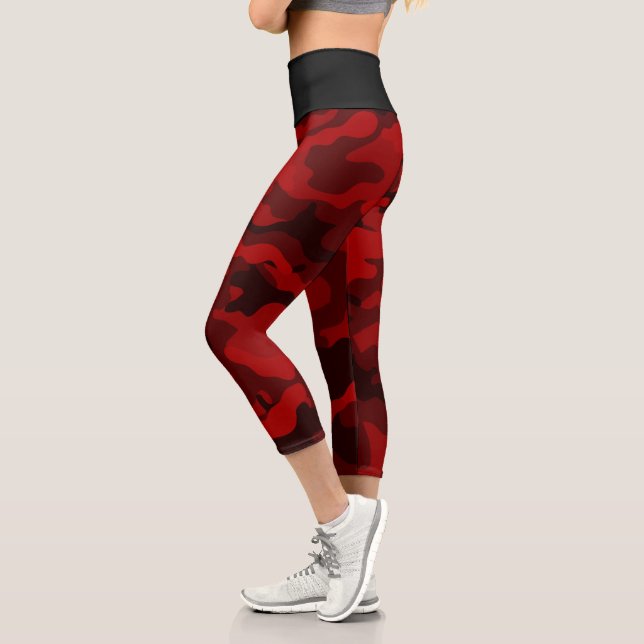 Dark Red Camouflage Capri Leggings (Left)