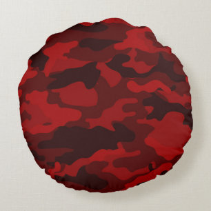 Dark Red Camouflage Round Pillow