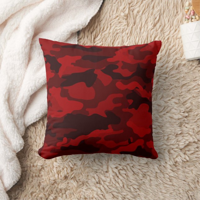 Dark Red Camouflage Throw Pillow (Blanket)