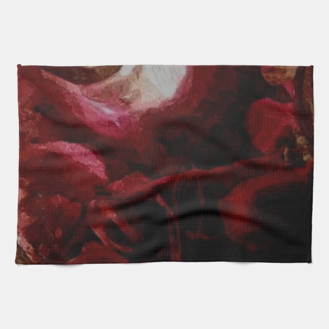 Dark Red Candlelight Oil Painting Kitchen Towel (Horizontal)