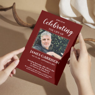 Dark Red Celebration of Life Photo Memorial Invitation