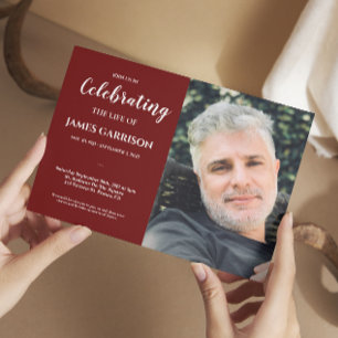 Dark Red Celebration of Life With Photo Funeral Invitation