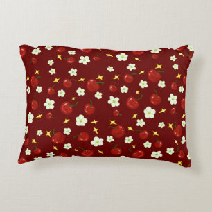 Dark Red Cherry Pattern Accent Pillow