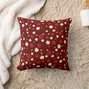Dark Red Cherry Pattern Throw Pillow
