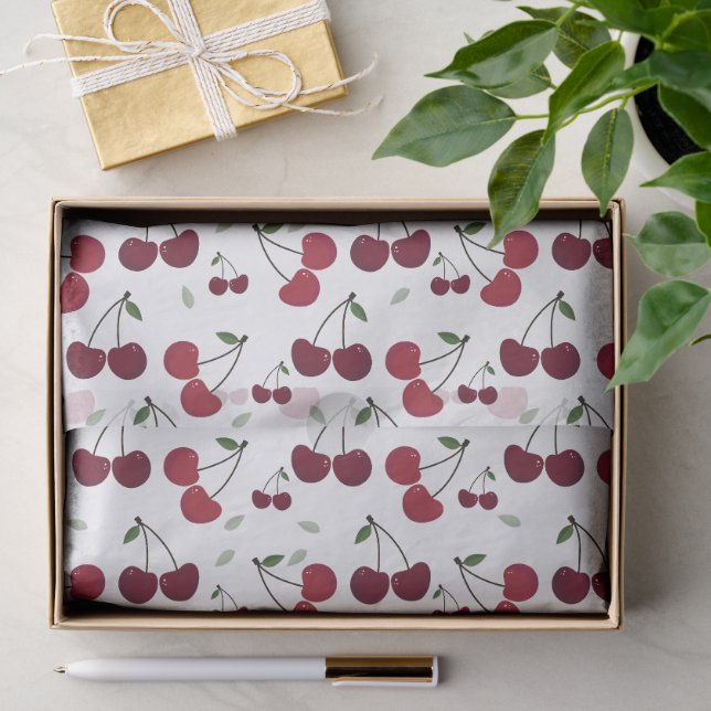 Dark Red Cherry Pattern Tissue Paper (Gift)