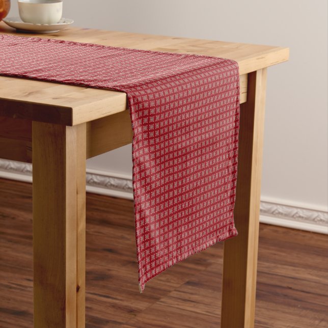 Dark Red Christmas Holiday Modern Short Table Runner (In Situ)