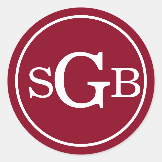 Dark Red Circular Traditional Monogram Classic Round Sticker (Front)