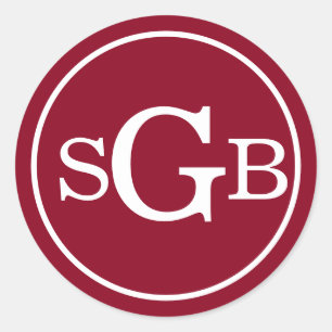 Dark Red Circular Traditional Monogram Classic Round Sticker