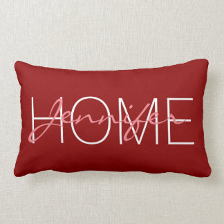 Dark red colour home monogram lumbar pillow