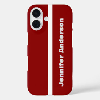 Dark Red Colour Personalized Name iPhone 16 Case