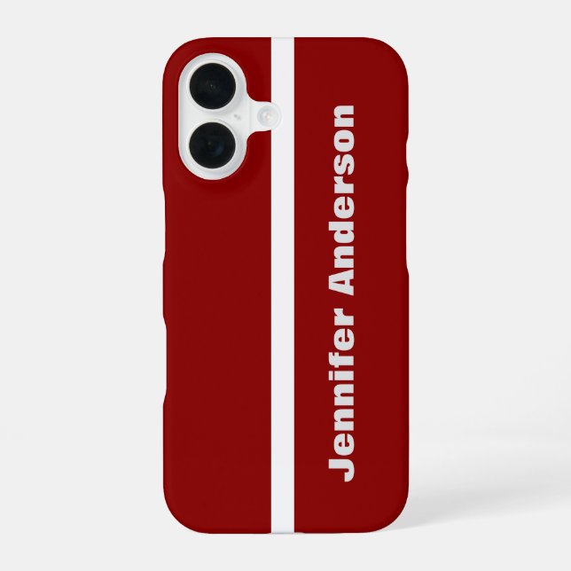 Dark Red Colour Personalized Name iPhone 16 Case (Back)