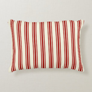Dark Red & Cream Ticking Stripes Pattern Accent Pillow