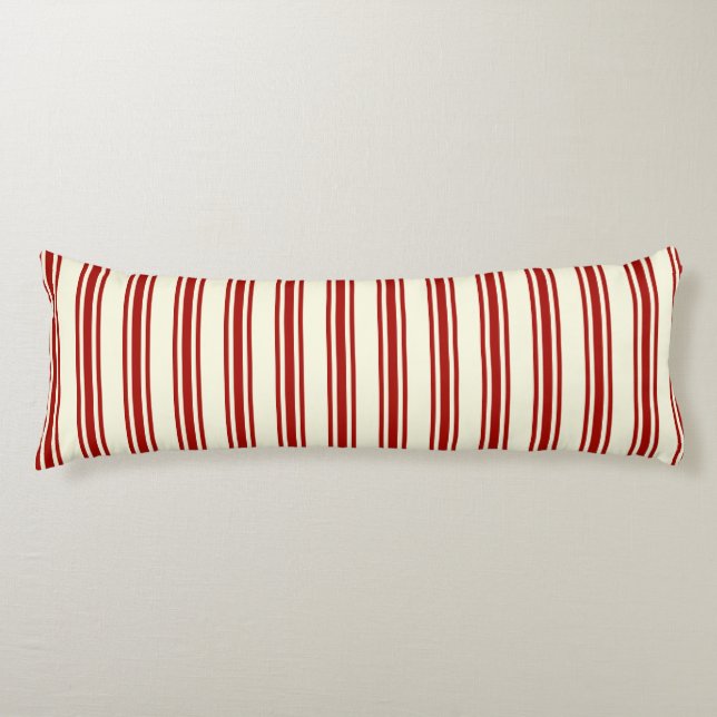 Dark Red & Cream Ticking Stripes Pattern Body Pillow (Front)