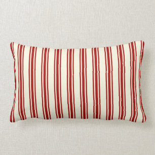 Dark Red & Cream Ticking Stripes Pattern Lumbar Pillow