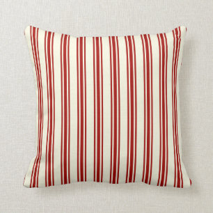 Dark Red & Cream Ticking Stripes Pattern Throw Pillow